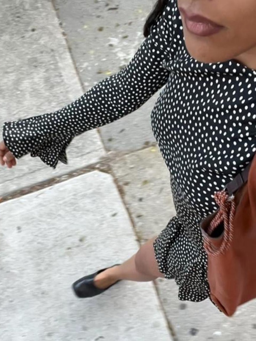 Doen Narcisse Silk Crewneck Long Sleeve Mini Dress Camille Dot Polka Black